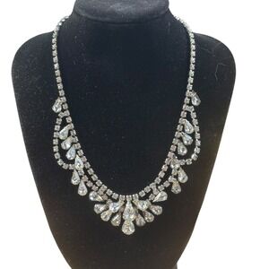 Vintage WEISS Rhinestone Bib Necklace 1950s Hollywood Glam Statement Waterfall